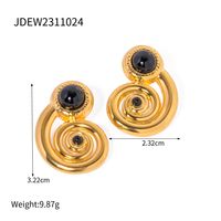 1 Pair IG Style Spiral Stripe Plating Inlay 304 Stainless Steel Natural Stone Ear Studs sku image 1