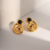 1 Pair IG Style Spiral Stripe Plating Inlay 304 Stainless Steel Natural Stone Ear Studs main image 5