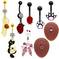 1 Piece Belly Rings Sexy Punk Animal Paw Print Skull 316 Stainless Steel  Alloy Enamel Plating Inlay Rhinestones White Gold Plated Gold Plated main image 1