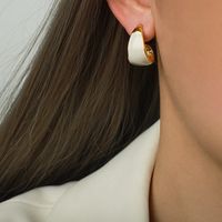 1 Pair Elegant Retro Moon Enamel Plating Copper 18k Gold Plated Ear Studs sku image 5