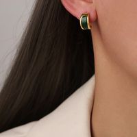 1 Pair Elegant Retro Moon Enamel Plating Copper 18k Gold Plated Ear Studs sku image 3