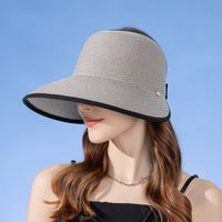 امرأة أنيق الأساسي اللون الصامد طنف كبيرة قبعة من القش sku image 2