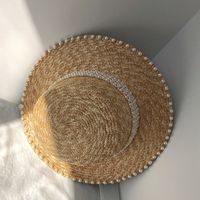 Femmes Élégant Style Simple Couleur Unie Perle Grand Avant-toit Chapeau De Soleil main image 3