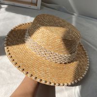 امرأة أنيق أسلوب بسيط اللون الصامد لؤلؤة طنف كبيرة قبعة الشمس main image 4