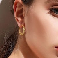 1 Pair IG Style Leaf Plating Metal 201 Stainless Steel Hoop Earrings main image 3