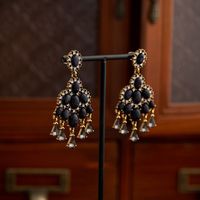 1 Pair Classical Retro Tassel Plating Inlay Alloy Natural Stone 18k Gold Plated Drop Earrings main image 1