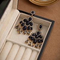 1 Pair Classical Retro Tassel Plating Inlay Alloy Natural Stone 18k Gold Plated Drop Earrings main image 3