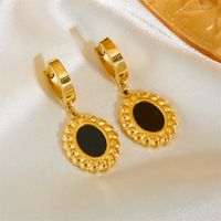 Elegant Simple Style Round Titanium Steel Plating Chain Inlay Shell 18k Gold Plated Earrings Necklace sku image 3