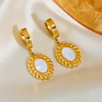 Elegant Simple Style Round Titanium Steel Plating Chain Inlay Shell 18k Gold Plated Earrings Necklace main image 4