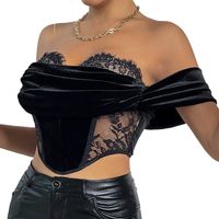 Mujeres Top Corto Cruzado Camisetas Sin Mangas Cordón Sexy Ropa De Calle Flor main image 4