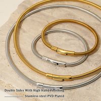 304 Stainless Steel 16K Gold Plated White Gold Plated Gold Plated Simple Style Polishing Plating Solid Color Bracelets Necklace main image 3