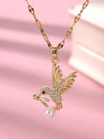 Elegant Glam Luxurious Bird Stainless Steel Plating Inlay Zircon 18k Gold Plated Pendant Necklace sku image 1