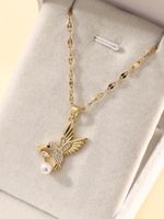 Elegant Glam Luxurious Bird Stainless Steel Plating Inlay Zircon 18k Gold Plated Pendant Necklace main image 3