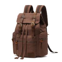 Men's Solid Color Canvas Frosted String Functional Backpack Laptop Backpack main image video