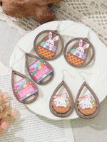 1 Pair Simple Style Rabbit Wood Iron Drop Earrings sku image 1