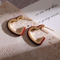 1 Pair Sweet Heart Shape Enamel Plating Inlay Copper Artificial Diamond 18k Gold Plated Ear Studs main image 6