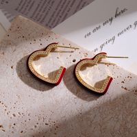 1 Pair Sweet Heart Shape Enamel Plating Inlay Copper Artificial Diamond 18k Gold Plated Ear Studs sku image 3
