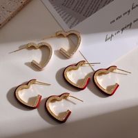 1 Pair Sweet Heart Shape Enamel Plating Inlay Copper Artificial Diamond 18k Gold Plated Ear Studs main image 4