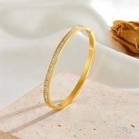 Princess Cute Solid Color Stainless Steel 18K Gold Plated Rhinestones Bangle In Bulk sku image 2