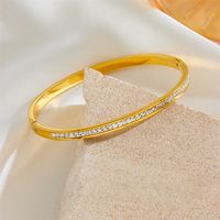 Princess Cute Solid Color Stainless Steel 18K Gold Plated Rhinestones Bangle In Bulk main image 5