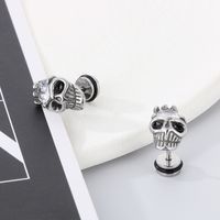 1 Pair Hip-Hop Punk Skull Titanium Steel 18K Gold Plated Ear Studs main image 4