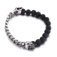 Hip Hop Retro Cráneo Piedra Natural Acero Titanio Chapados en oro de 18k Hombres Pulsera main image 5