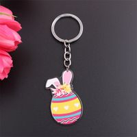 Simple Style Rabbit Animal Stainless Steel Arylic Printing Easter Keychain sku image 1