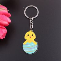Simple Style Rabbit Animal Stainless Steel Arylic Printing Easter Keychain sku image 5