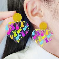 1 Pair Cute Rabbit Heart Shape Printing Arylic Drop Earrings main image 3