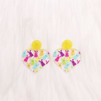 1 Pair Cute Rabbit Heart Shape Printing Arylic Drop Earrings sku image 3