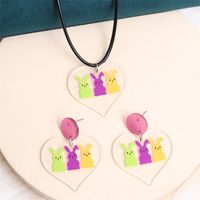 1 Pair Cute Rabbit Heart Shape Printing Arylic Drop Earrings sku image 5