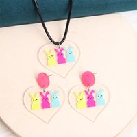 1 Pair Cute Rabbit Heart Shape Printing Arylic Drop Earrings sku image 4
