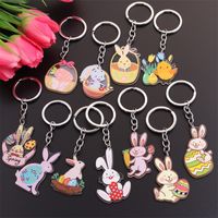 Cartoon Style Cute Animal Egg Stainless Steel Printing Easter Bag Pendant Keychain main image 1