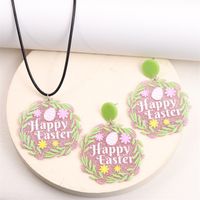 Cute Rabbit Letter Arylic Printing Easter Women's Earrings Necklace sku image 7