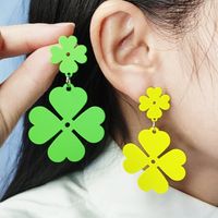 1 Pair Cute Simple Style Four Leaf Clover Spray Paint Alloy Drop Earrings main image 1