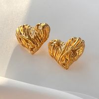 Titan Stahl 18 Karat Vergoldet Retro Herzform Überzug Ohrringe Halskette sku image 4