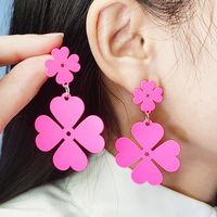 1 Pair Cute Simple Style Four Leaf Clover Spray Paint Alloy Drop Earrings main image 3