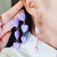 1 Pair Sweet Simple Style Heart Shape Spray Paint Arylic Drop Earrings main image 5