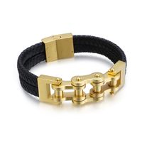 Simple Style Geometric Stainless Steel Pu Leather Plating 18K Gold Plated Men's Bracelets main image 6