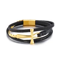 Simple Style Cross Stainless Steel Cowhide 18K Gold Plated Men's Bangle main image 6