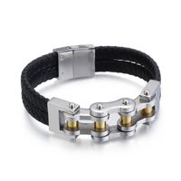 Simple Style Geometric Stainless Steel Pu Leather Plating 18K Gold Plated Men's Bracelets sku image 1