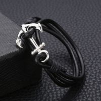 Punk Simple Style Anchor Stainless Steel Cowhide Plating Men's Bracelets main image 1