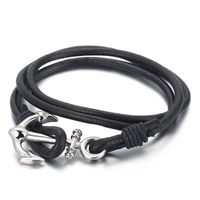 Punk Simple Style Anchor Stainless Steel Cowhide Plating Men's Bracelets main image 4