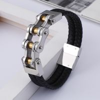 Simple Style Geometric Stainless Steel Pu Leather Plating 18K Gold Plated Men's Bracelets main image 3