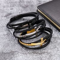 Simple Style Cross Stainless Steel Cowhide 18K Gold Plated Men's Bangle main image 4