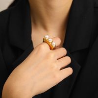 Titan Stahl Elegant Glam Geometrisch Überzug Inlay Künstliche Perlen Türkis Ringe sku image 1