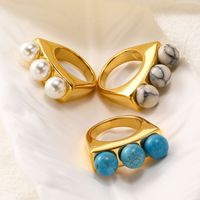 Titan Stahl Elegant Glam Geometrisch Überzug Inlay Künstliche Perlen Türkis Ringe main image 5