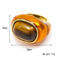 Titanium Steel 18K Gold Plated Glam Retro Oval Enamel Plating Inlay Turquoise Opal Tiger Eye Rings sku image 3