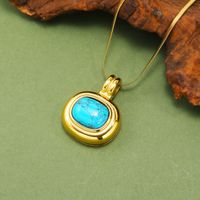 Titanium Steel IG Style Simple Style Oval Plating Inlay Turquoise Opal Tiger Eye Pendant Necklace sku image 5