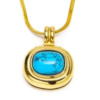 Titanium Steel IG Style Simple Style Oval Plating Inlay Turquoise Opal Tiger Eye Pendant Necklace main image 3